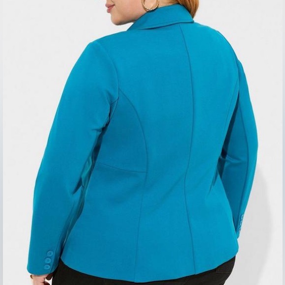Torrid Size 3 Turquoise Blue Chelsea Studio Luxe Ponte Blazer Ruched 3/4 Sleeves - Picture 3 of 5